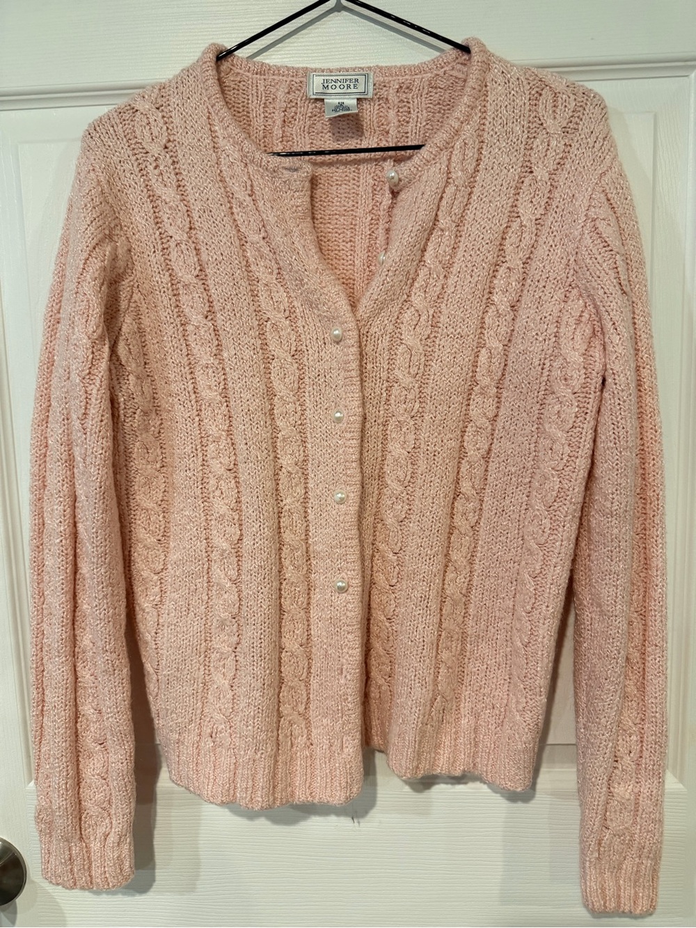 Vintage Jennifer Moore Pink Cable Knit Pearl Button Cardigan